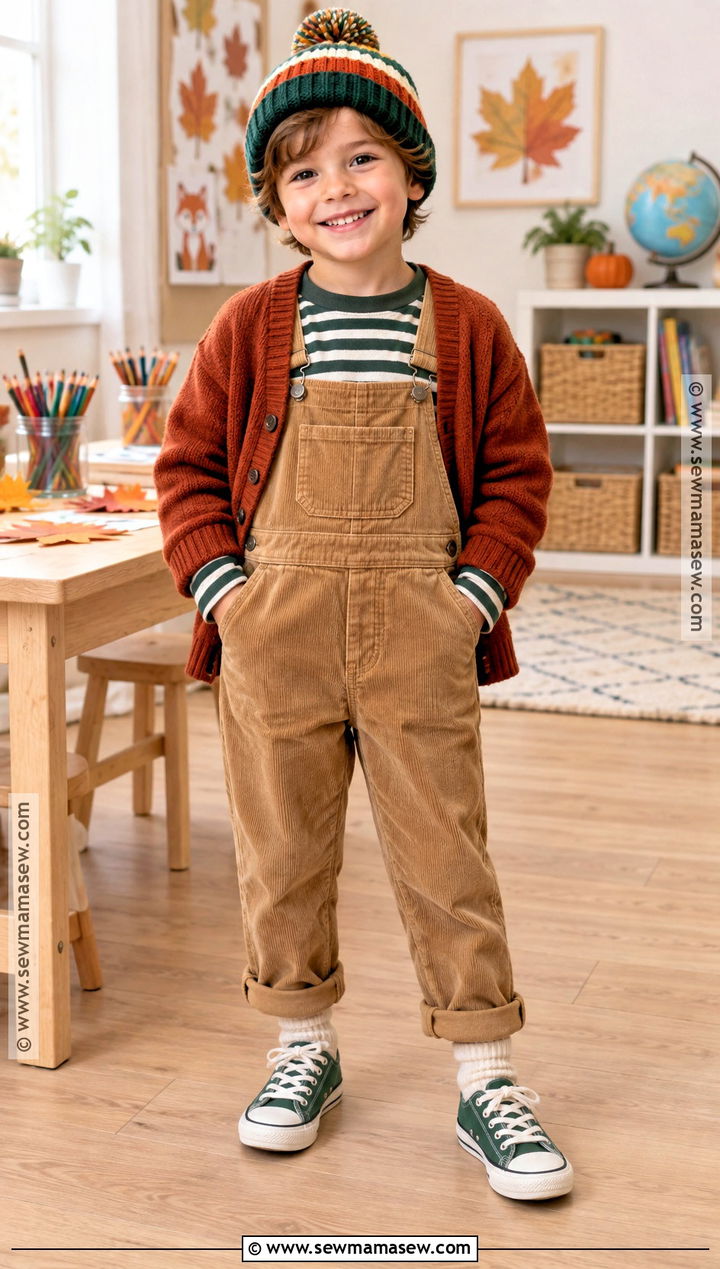 Kids Overalls And Striped Shirt Outfit - 15 Fun Fall Fashion Ideas for Kids