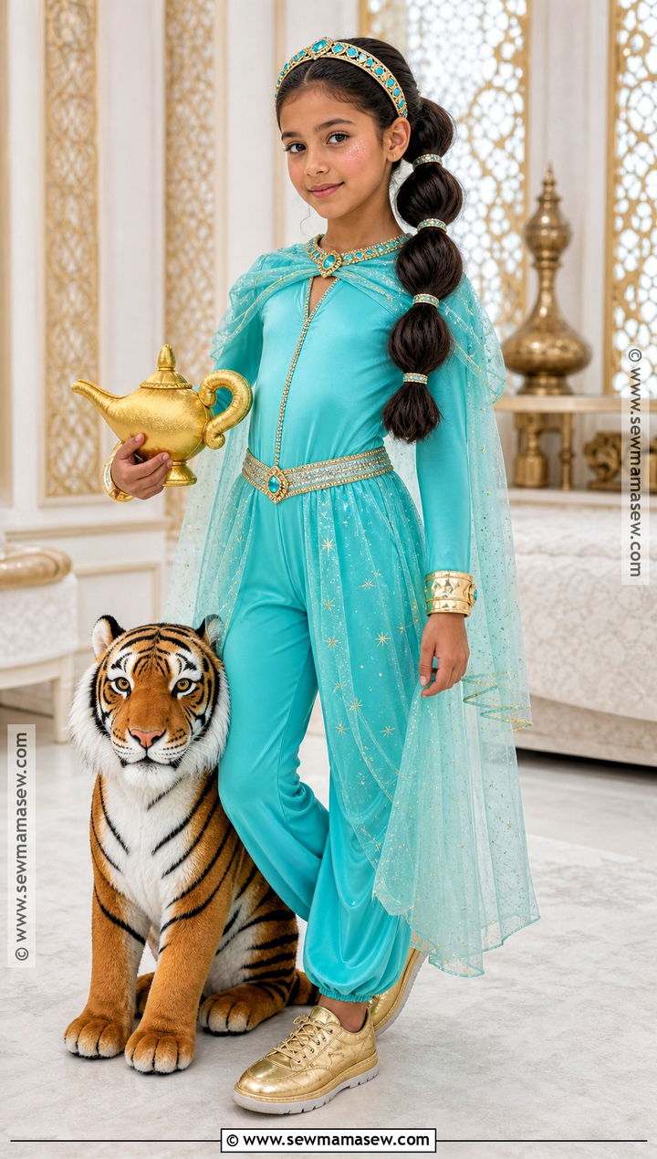 Kids Princess Jasmine Costume With Turquoise Jumpsuit - 30 aladin costume ideas