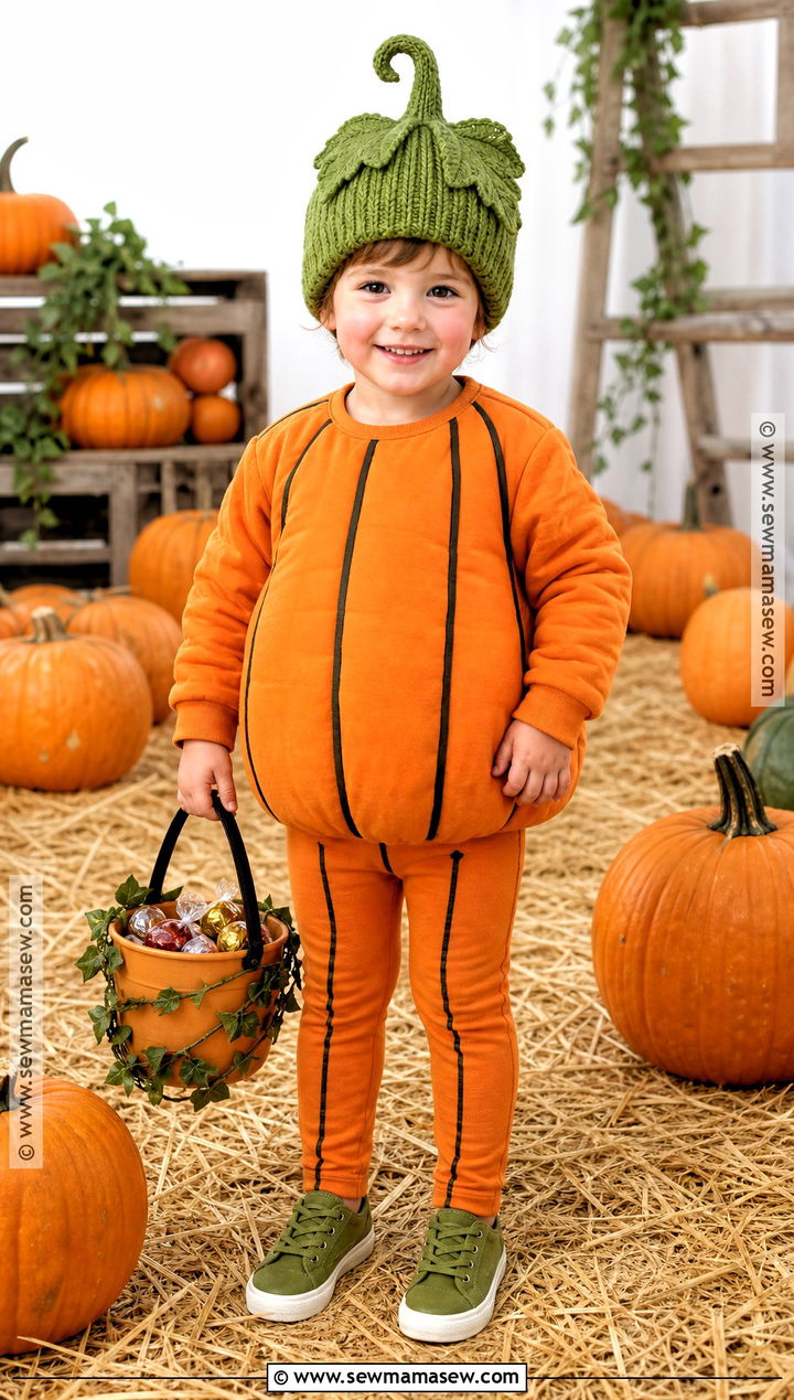 Kids Pumpkin Costume With Green Hat - 35 kids halloween costume ideas