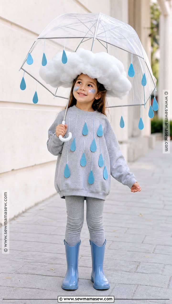 Kids Rain Cloud Costume With Blue Raindrops - 35 kids costume ideas