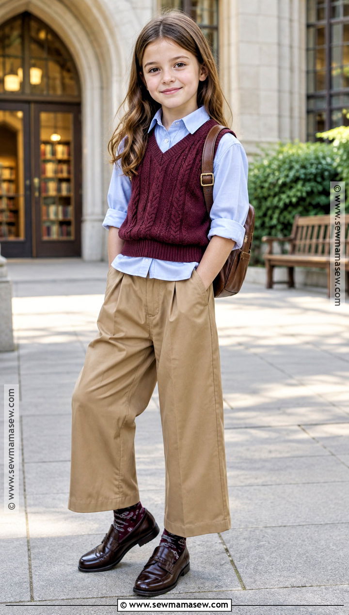 Kids Sweater Vest And Wide Leg Pants Outfit - 20 kids fall fashion ideas