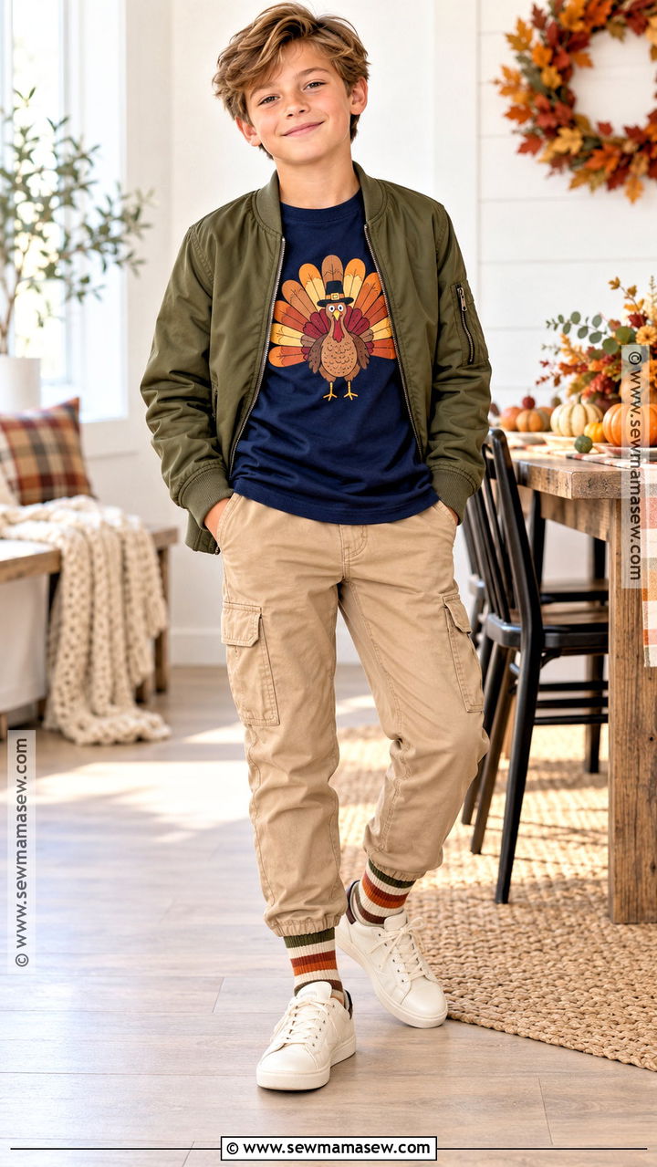 Kids Table Crew Shirt With Cargo Pants - 20 kids thanksgiving shirts