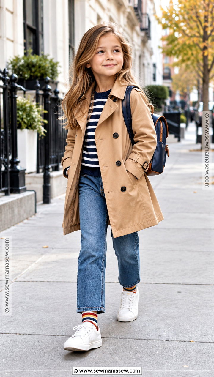 Kids Trench Coat And Sneakers Autumn Outfit - 25 kids autumn outfits