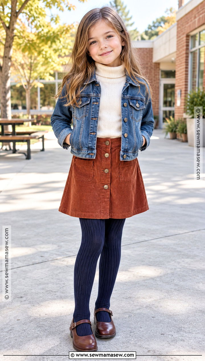 Kids Turtleneck And Corduroy Skirt Autumn Outfit - 25 kids autumn outfits
