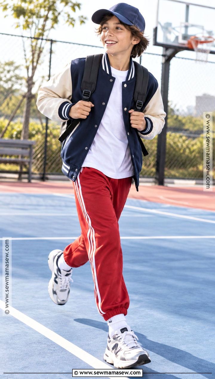 Kids Varsity Jacket And Track Pants Outfit - 20 kids fall fashion ideas
