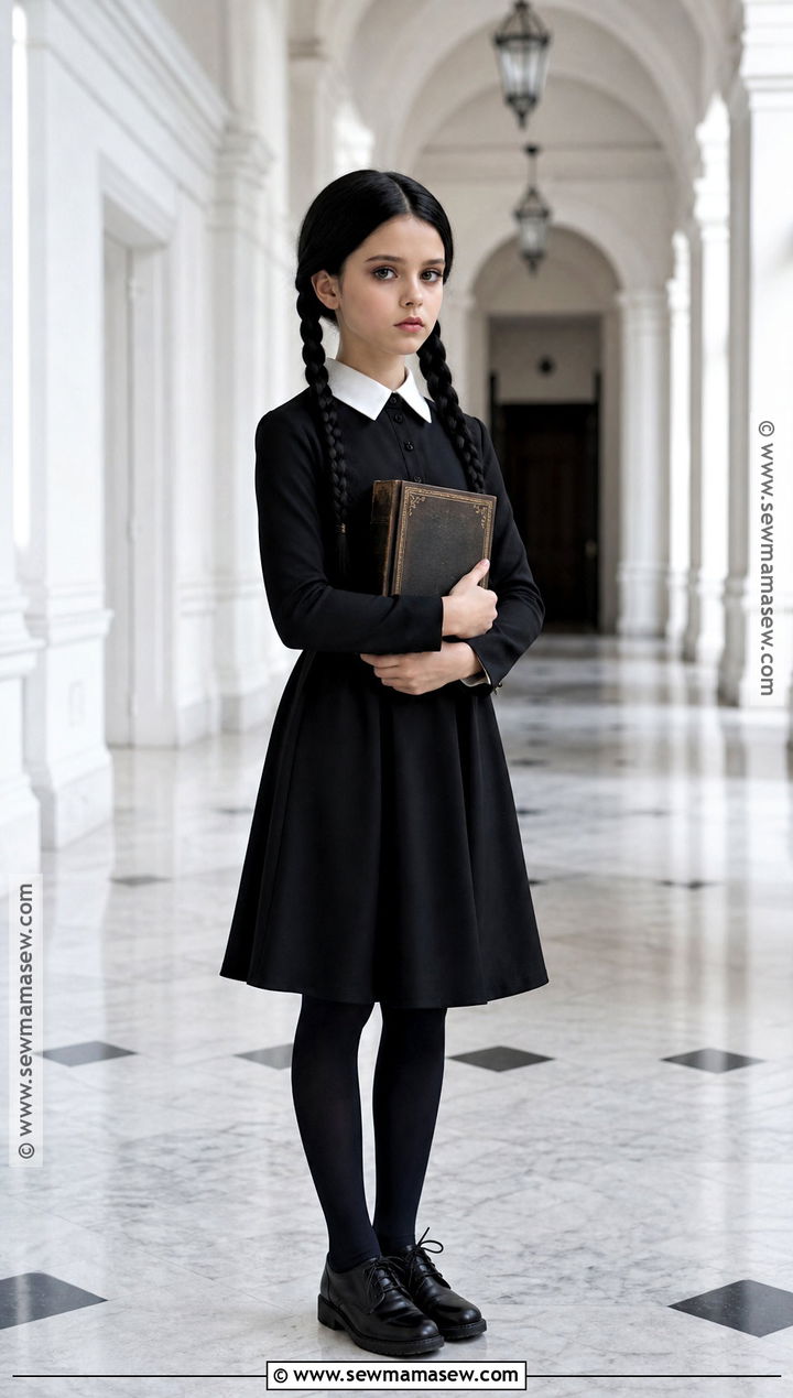 Kids Wednesday Addams Costume With Black Braids - 35 kids halloween costume ideas