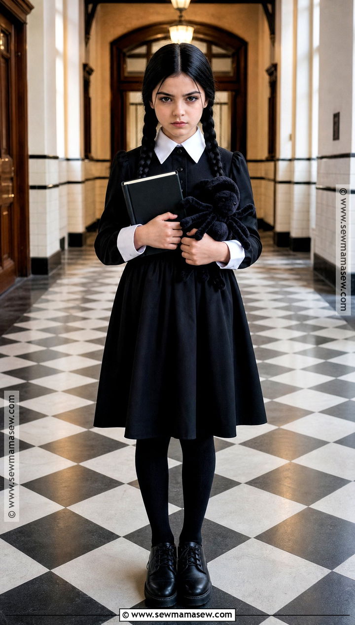 Kids Wednesday Addams Costume With Braids - 35 kids costume ideas