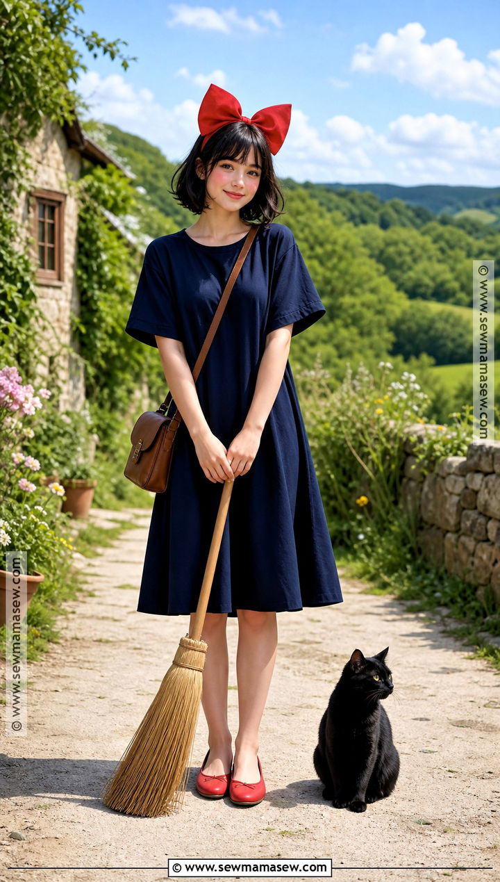 Kiki Black Hair Cosplay With Navy Dress - 30 cosplay black hair ideas