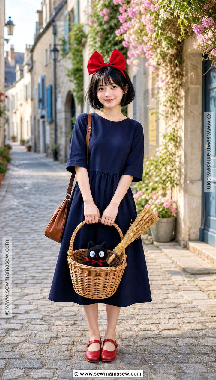 Kiki Cosplay With Navy Dress And Red Bow - 40 anime cosplay outfits