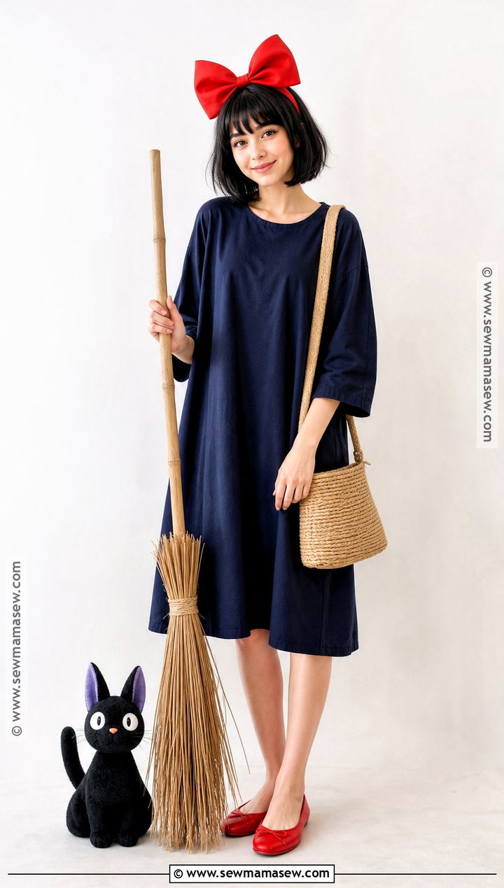Kiki Costume With Navy Dress And Red Bow - 30 easy anime costumes