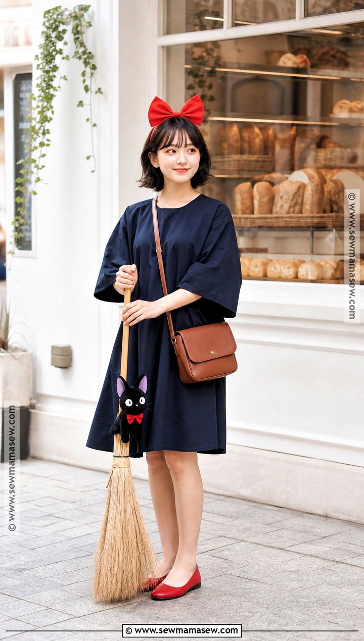 Kiki Costume With Red Bow And Broom - 30 studio ghibli costume ideas