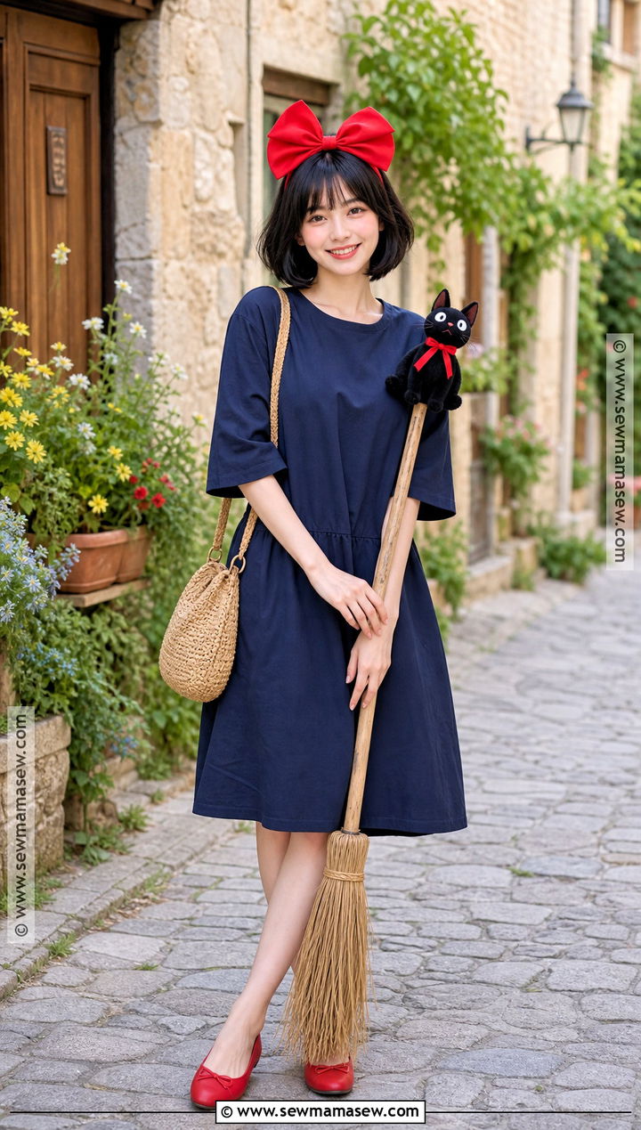 Kiki Costume With Red Bow - 35 halloween costumes for black hair