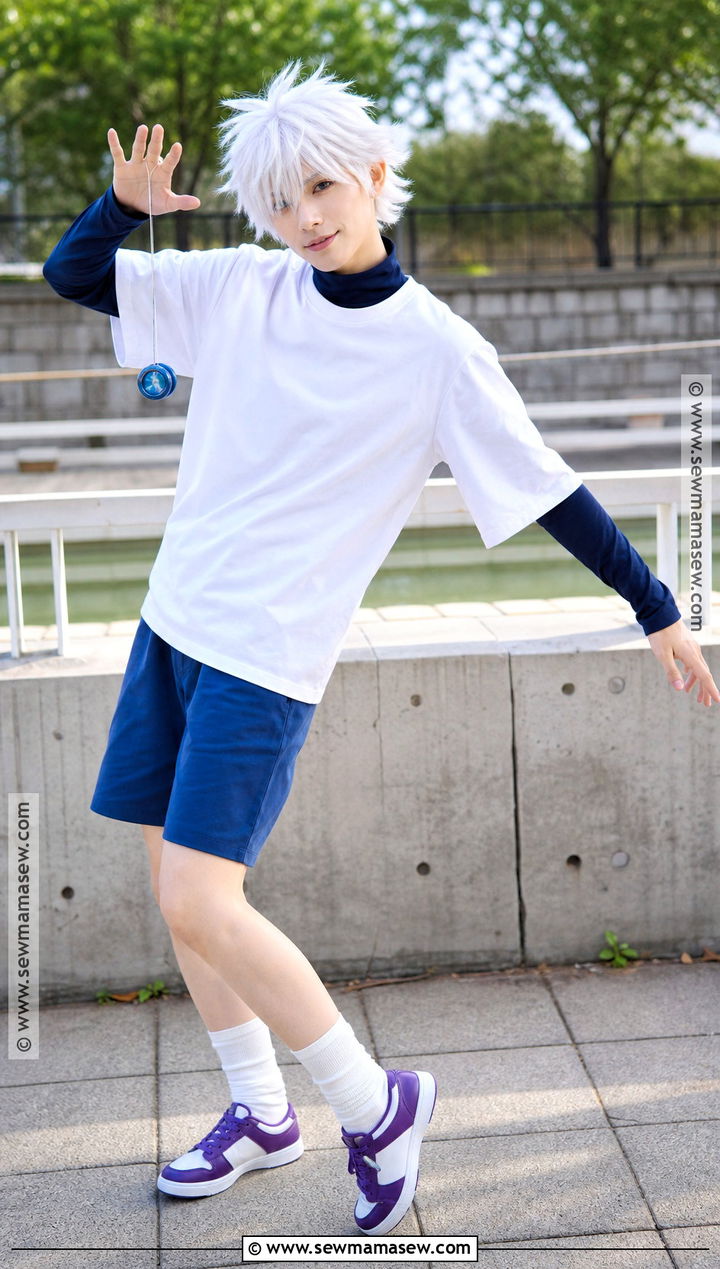Killua Zoldyck Cosplay With Blue Shorts - 30 white hair cosplay ideas