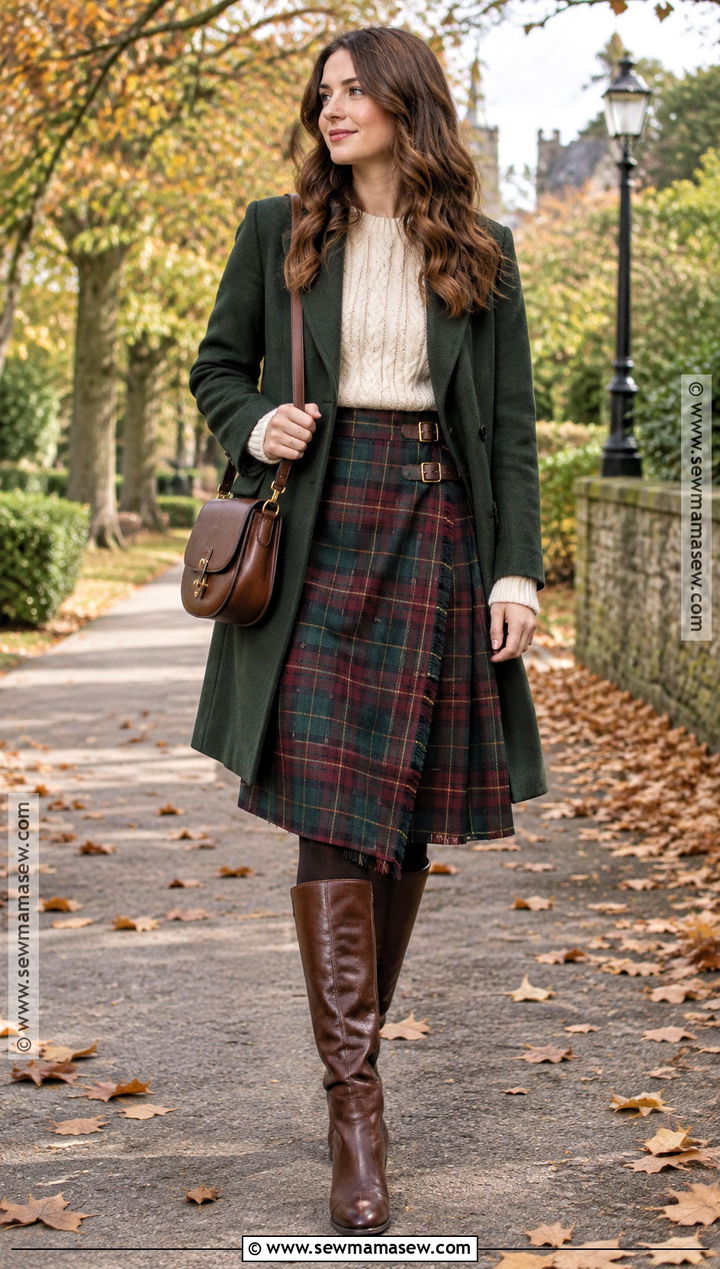 Kilt Skirt With Cable Knit Sweater - 25 autumn outfits skirt