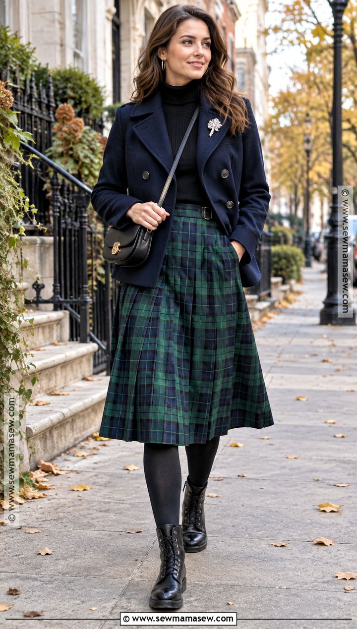 Kilt Skirt With Turtleneck And Lace Up Boots - 25 fall outfit skirt ideas