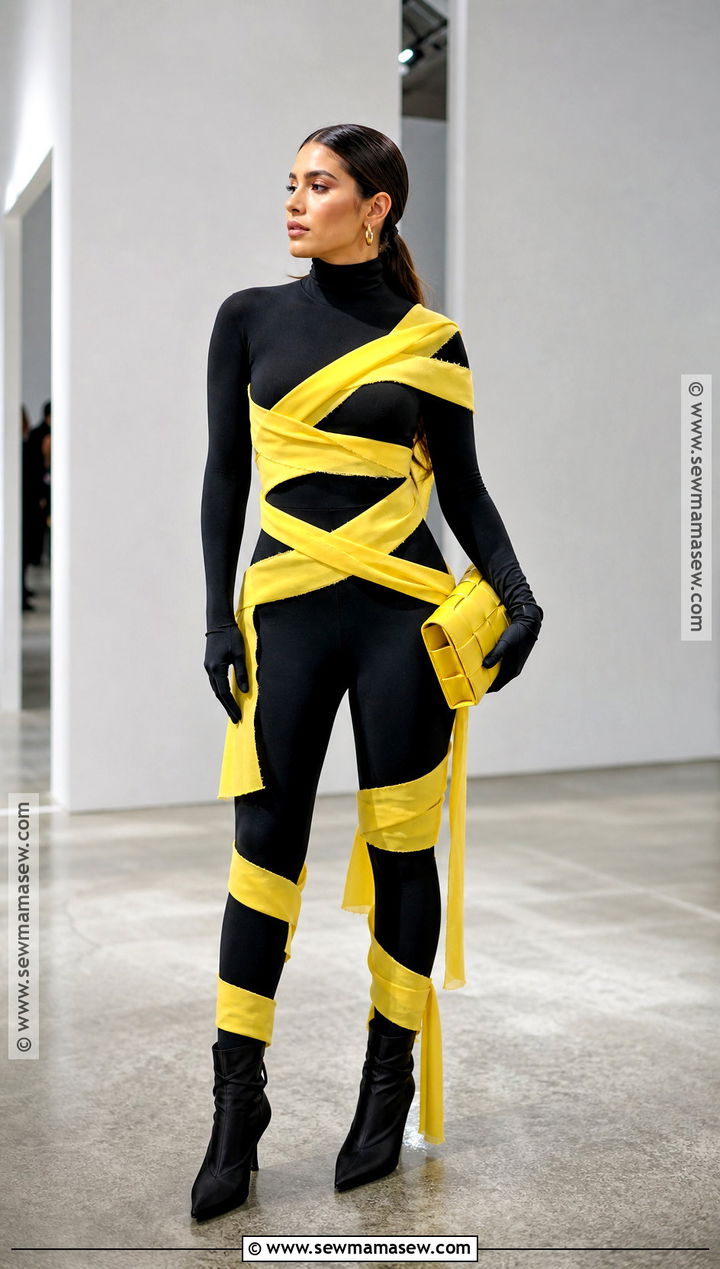 Kim Kardashian Yellow Tape Fashion Costume - 30 kardashian halloween costume ideas