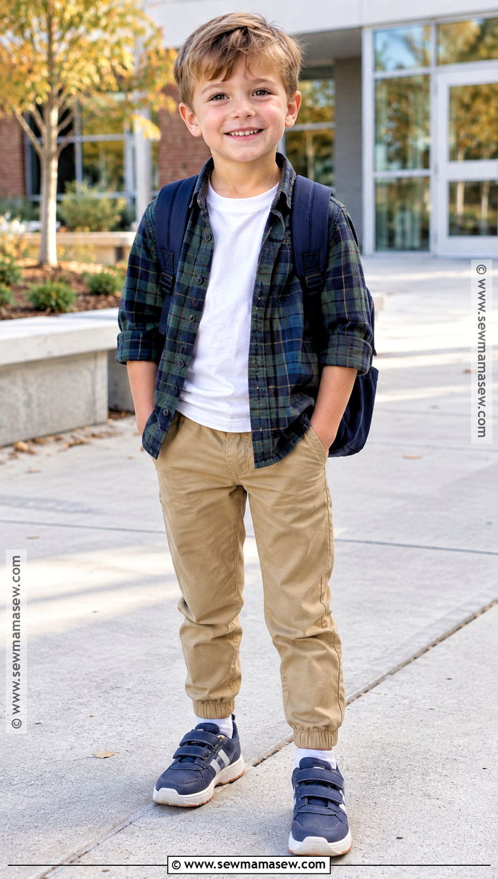 Kindergarten Flannel Shirt And Stretch Pants Outfit - 15 back to school kindergarten outfits