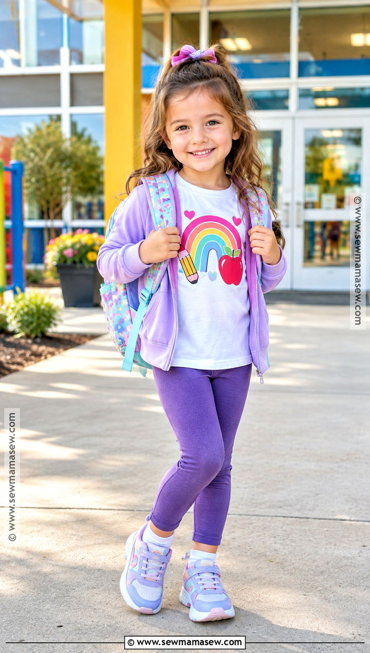 Kindergarten Graphic Tee With Leggings And Sneakers - 20 Back To School Outfits Kindergarten for Girls