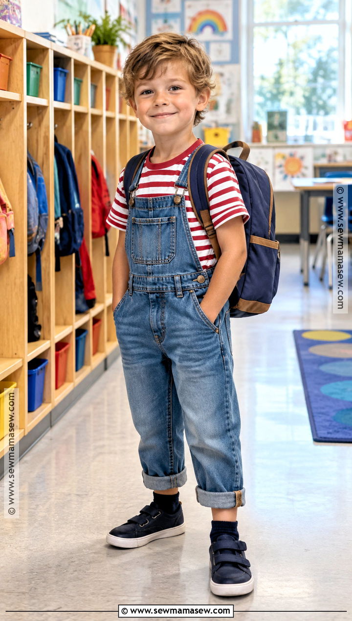 Kindergarten Overalls And Striped T Shirt Outfit - 15 back to school kindergarten outfits