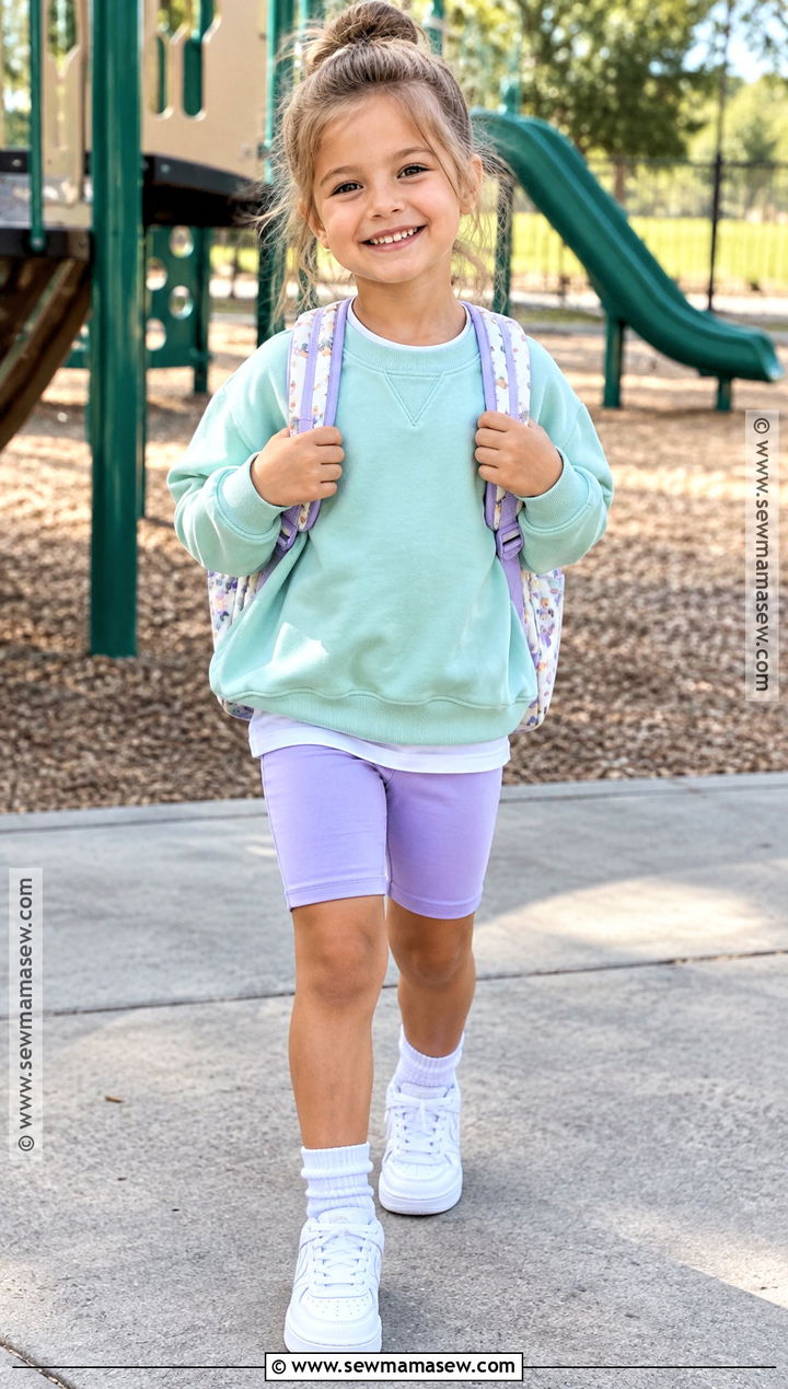 Kindergarten Sweatshirt And Biker Shorts Outfit - 15 back to school kindergarten outfits