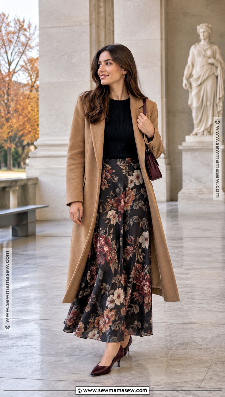 Kitten Heels With a Printed Maxi Skirt - 15 shoes to wear with maxi skirt in fall