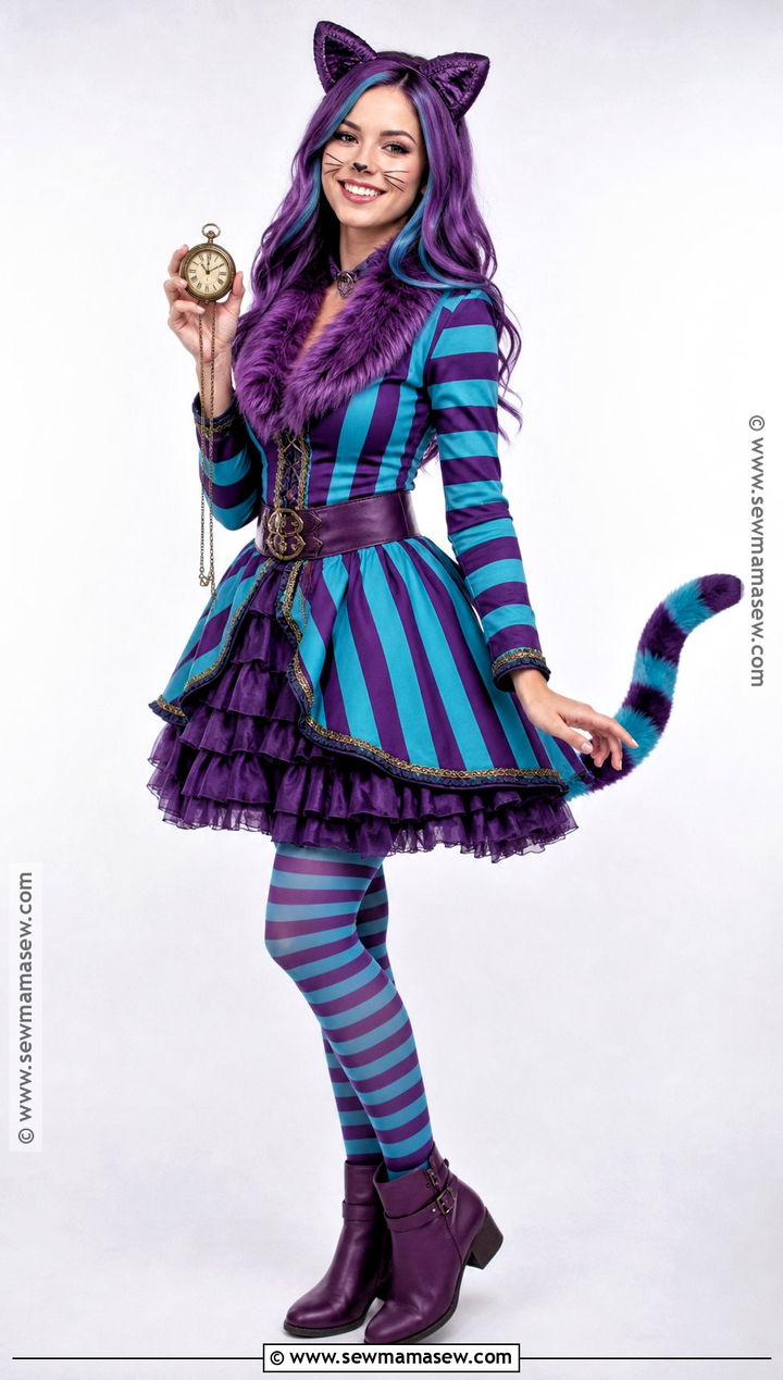 Kitty Cheshire Costume With Striped Dress - 35 Ever After High Costumes