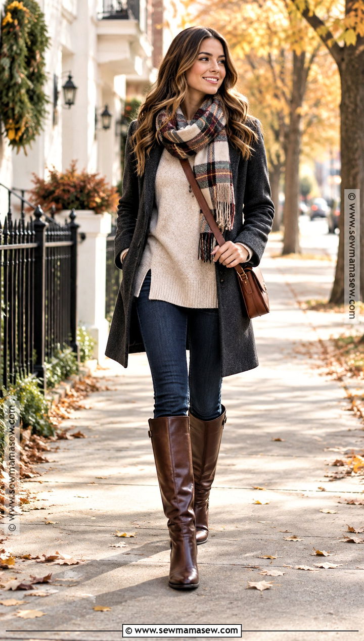 Knee High Boots With Oversized Sweater And Skinny Jeans - 20 fall knee high boots