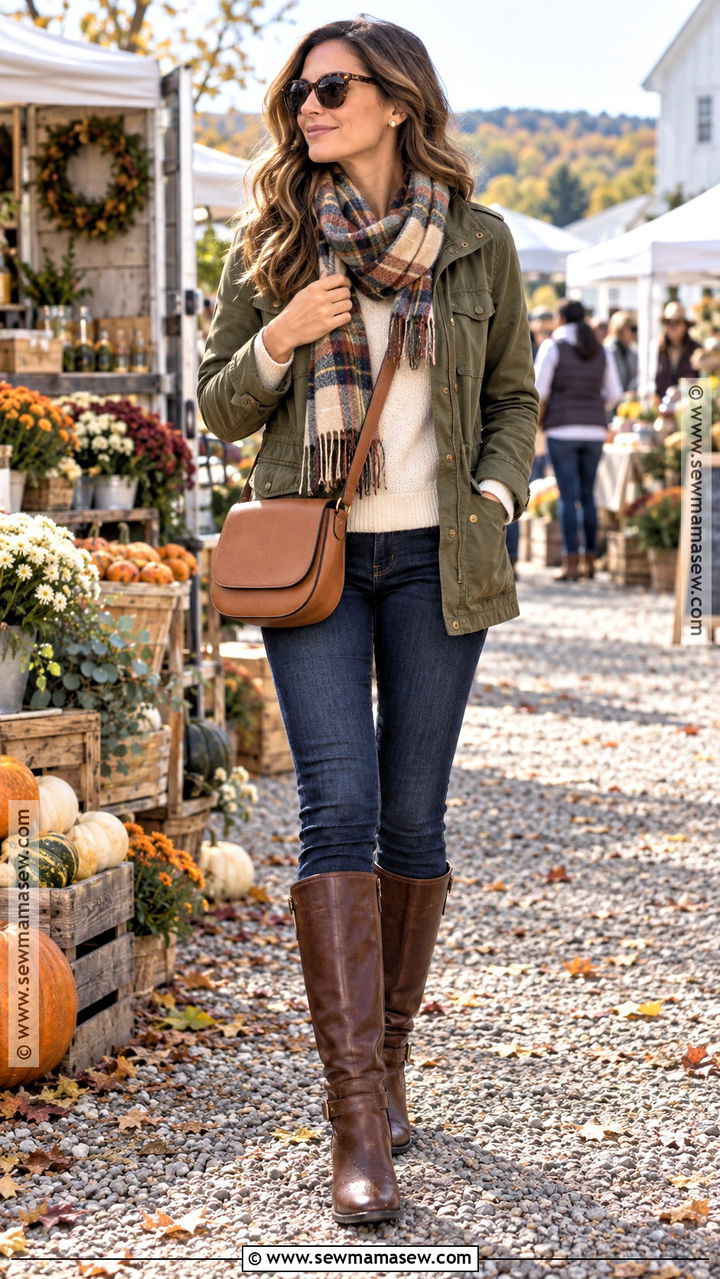 Knee High Boots With Utility Jacket And Jeans - 20 fall knee high boots outfits