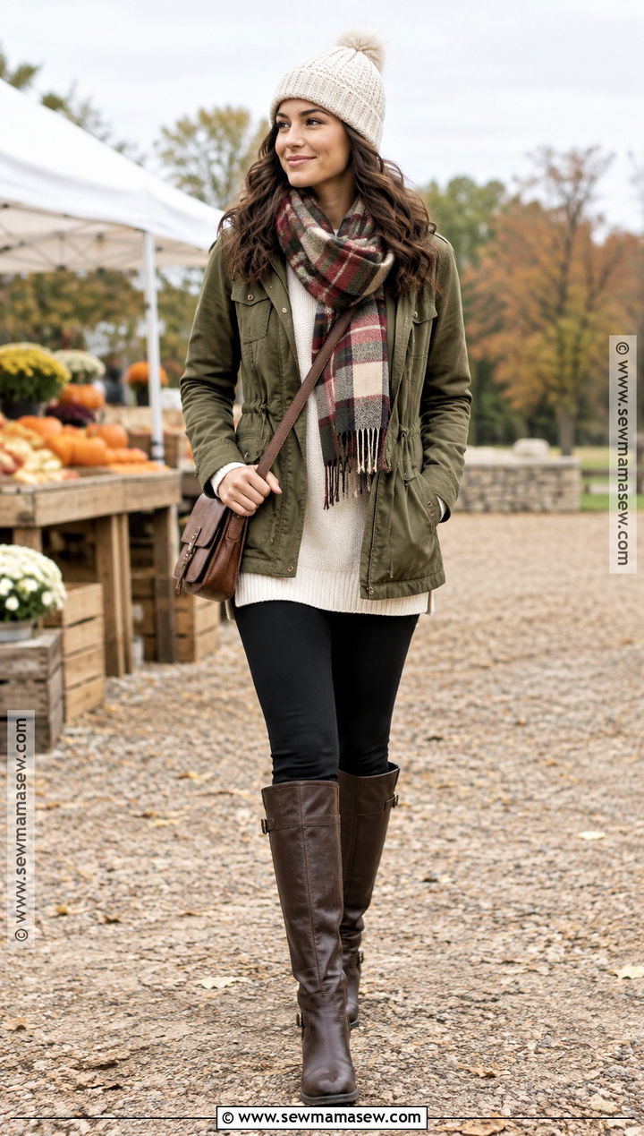 Knee High Boots With Utility Jacket And Leggings - 20 knee boots outfit fall