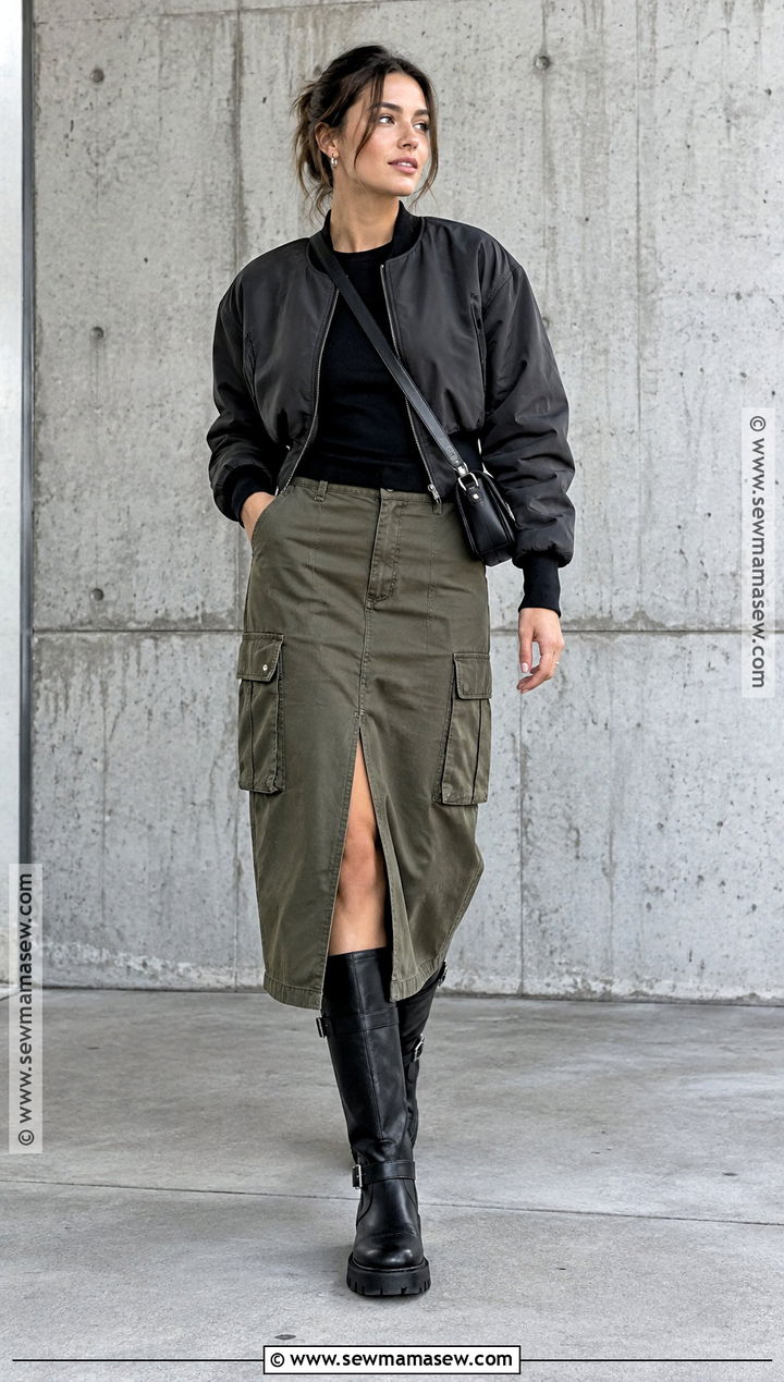 Knee High Moto Boots With A Cargo Skirt - 20 knee high boots outfit autumn