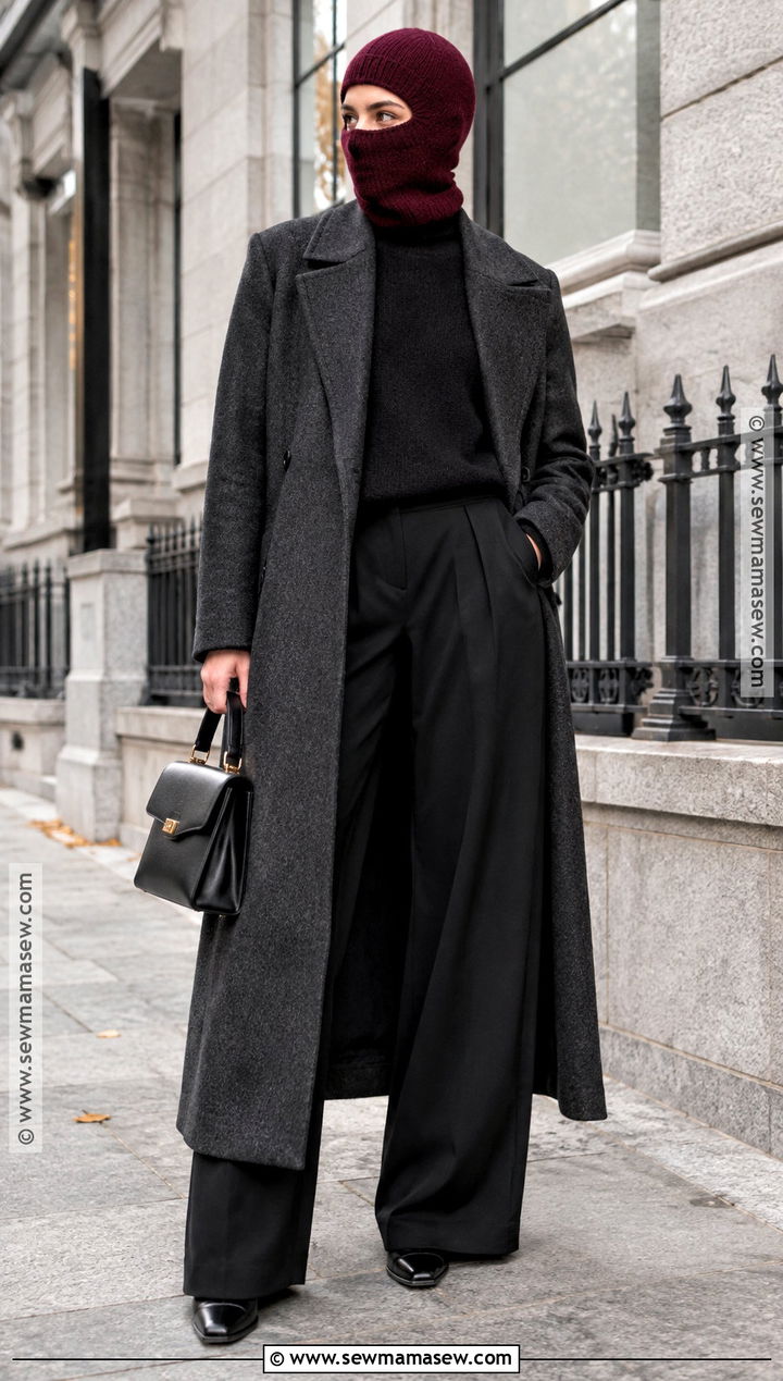 Knit Balaclava With Long Coat Outfit - 15 Knit Accessories Fall Fashion