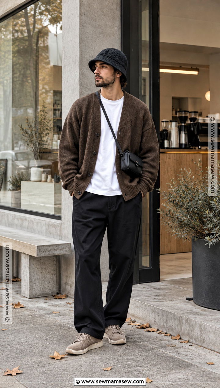 Knit Bucket Hat With Oversized Cardigan - 15 Fall Hats for Men