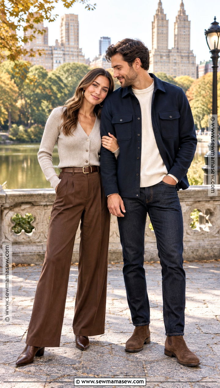 Knit Cardigan And Wide Leg Pants Fall Engagement Photo Outfit - 15 fall outfits engagement photos