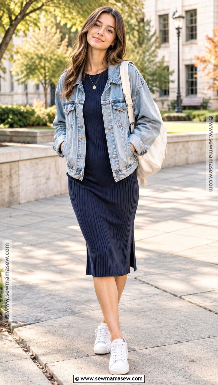 Knit Dress And Denim Jacket Back To School Outfit - 15 hot back to school outfits