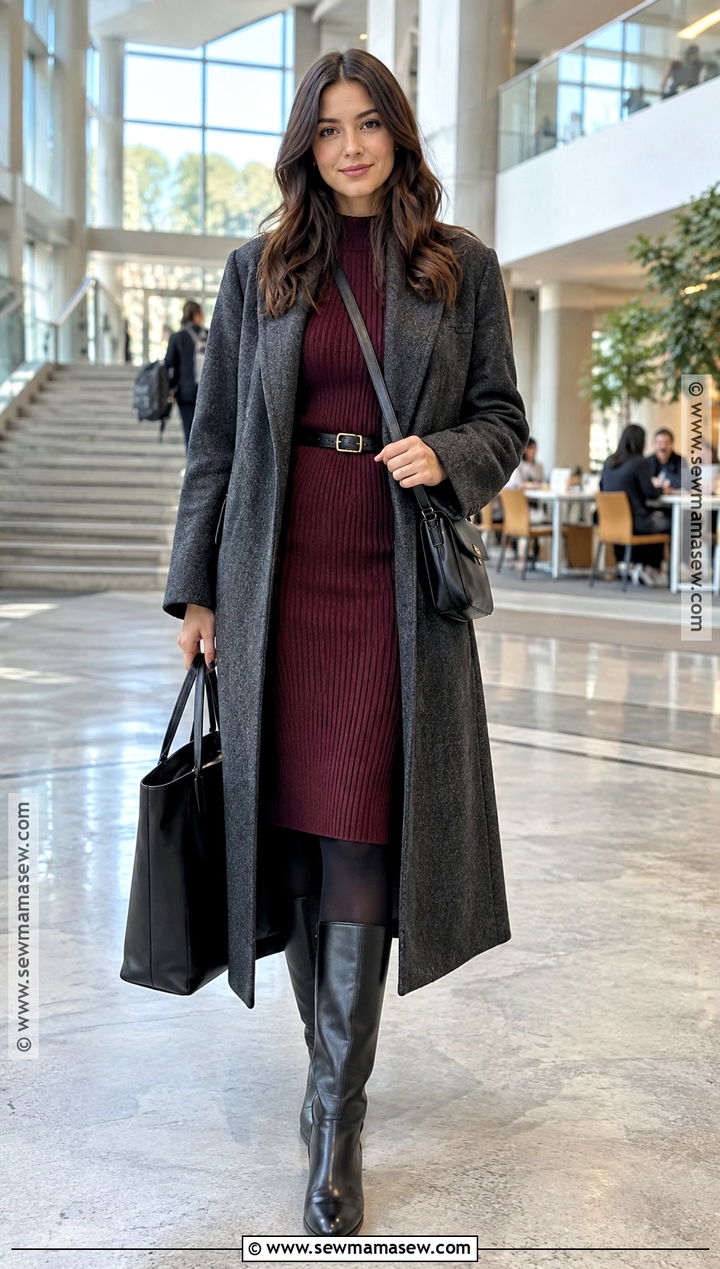 Knit Dress And Knee High Boots Campus Outfit - 15 autumn campus outfits
