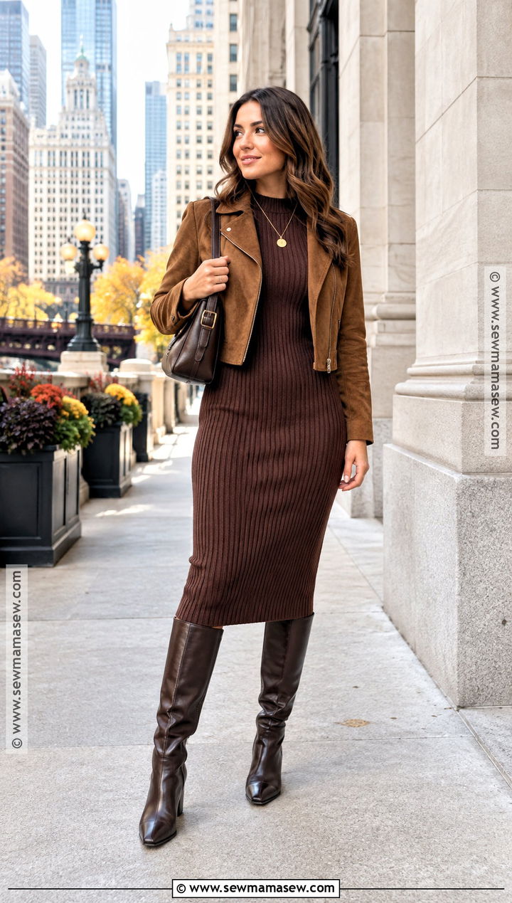 Knit Dress And Knee High Boots Chicago Fall Outfit - 15 fall outfits in chicago