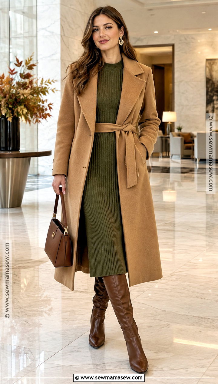 Knit Dress And Knee High Boots - 15 outfit trend 2026 autumn ideas