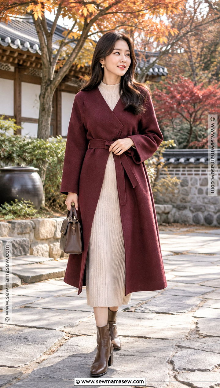 Knit Dress And Modern Hanbok Coat Outfit - 15 korean thanksgiving outfits