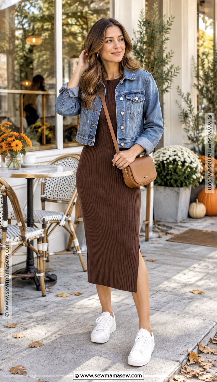 Knit Dress And Sneakers Autumn Outfit - 20 comfy autumn outfits casual