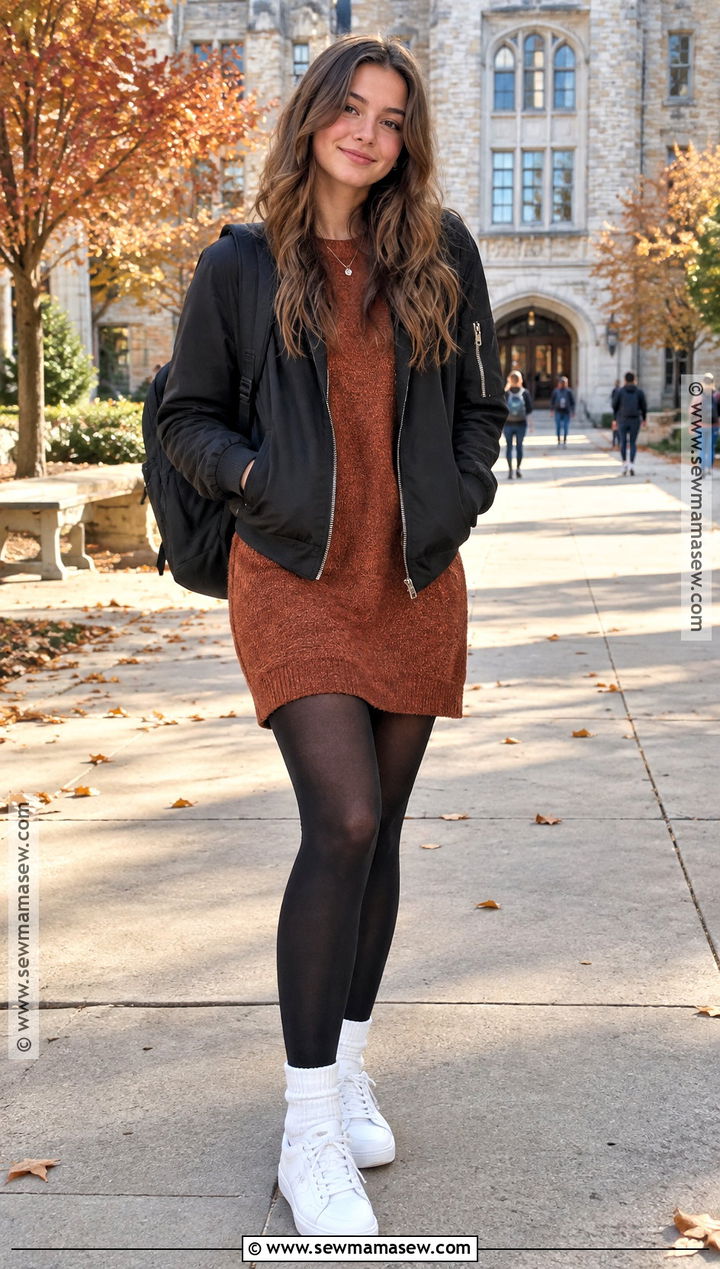 Knit Dress And Sneakers Fall School Outfit - 15 fall outfits for school comfy