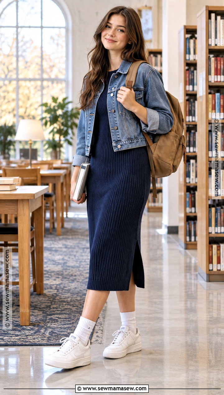 Knit Dress And Sneakers School Outfit - 25 autumn outfits for school