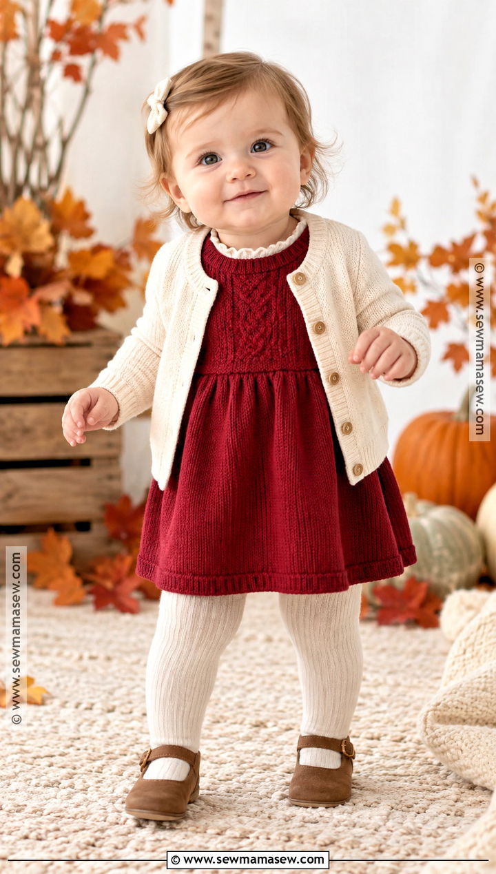 Knit Dress And Tights Baby Fall Outfit - 25 baby fall outfits