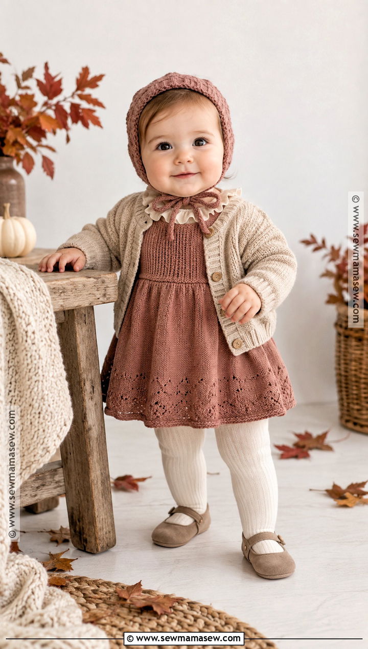 Knit Dress And Tights Fall Baby Outfit - 15 Cozy Fall Baby Outfits
