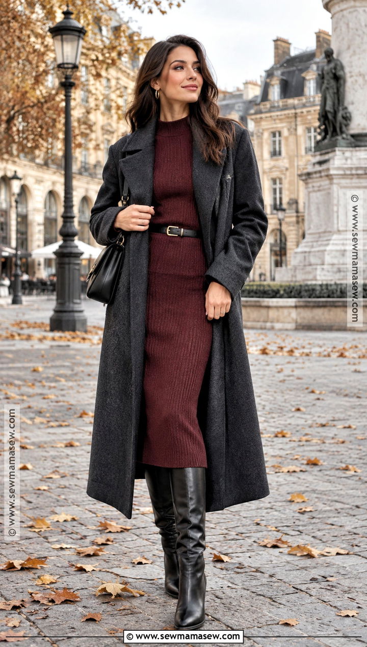 Knit Dress With Knee High Boots - 15 french girl style fall ideas