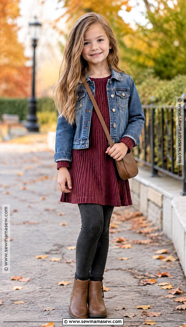 Knit Dress With Leggings And Ankle Boots - 15 kids knitwear fall fashion ideas