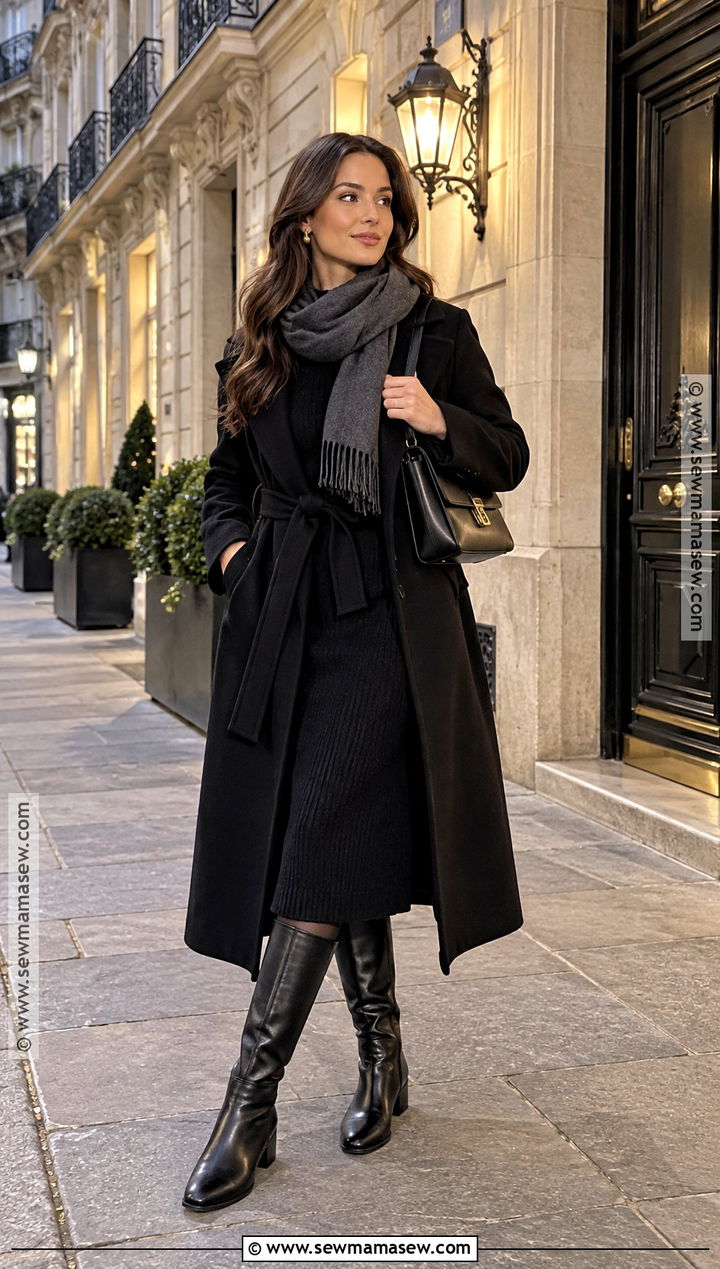 Knit Dress and Knee High Boots Paris Outfit - 20 outfits for paris in october