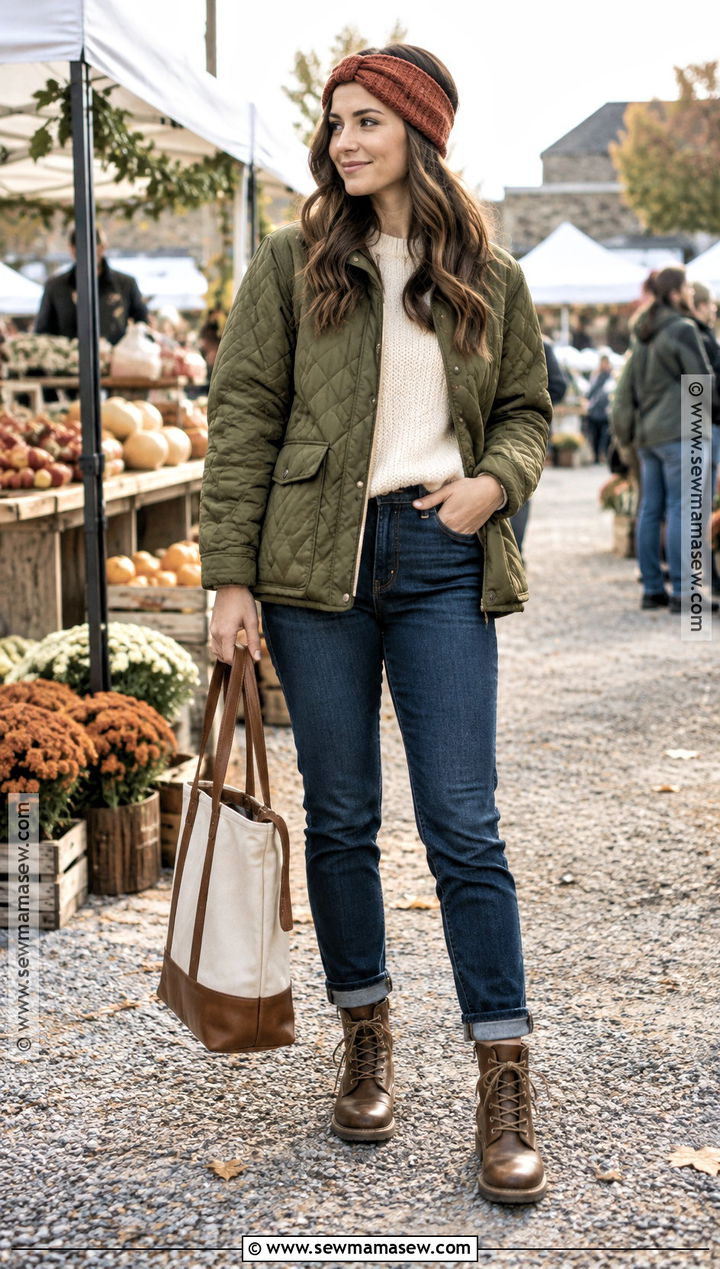Knit Headband With Quilted Jacket Outfit - 15 Knit Accessories Fall Fashion