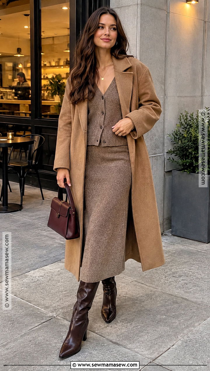 Knit Matching Set And Heeled Boots Fall Outfit - 25 datenight fall outfits