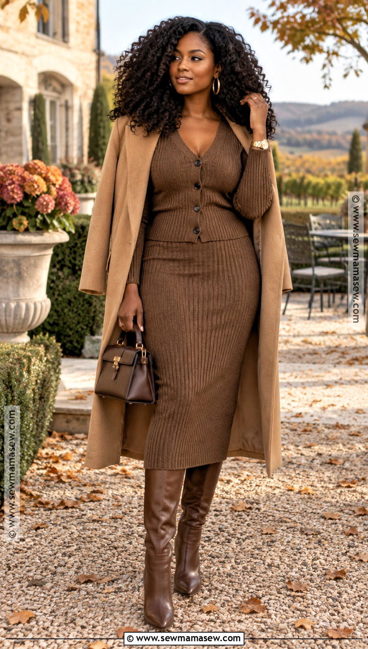 Knit Matching Set Winery Outfit - 20 winery outfit fall ideas for black women