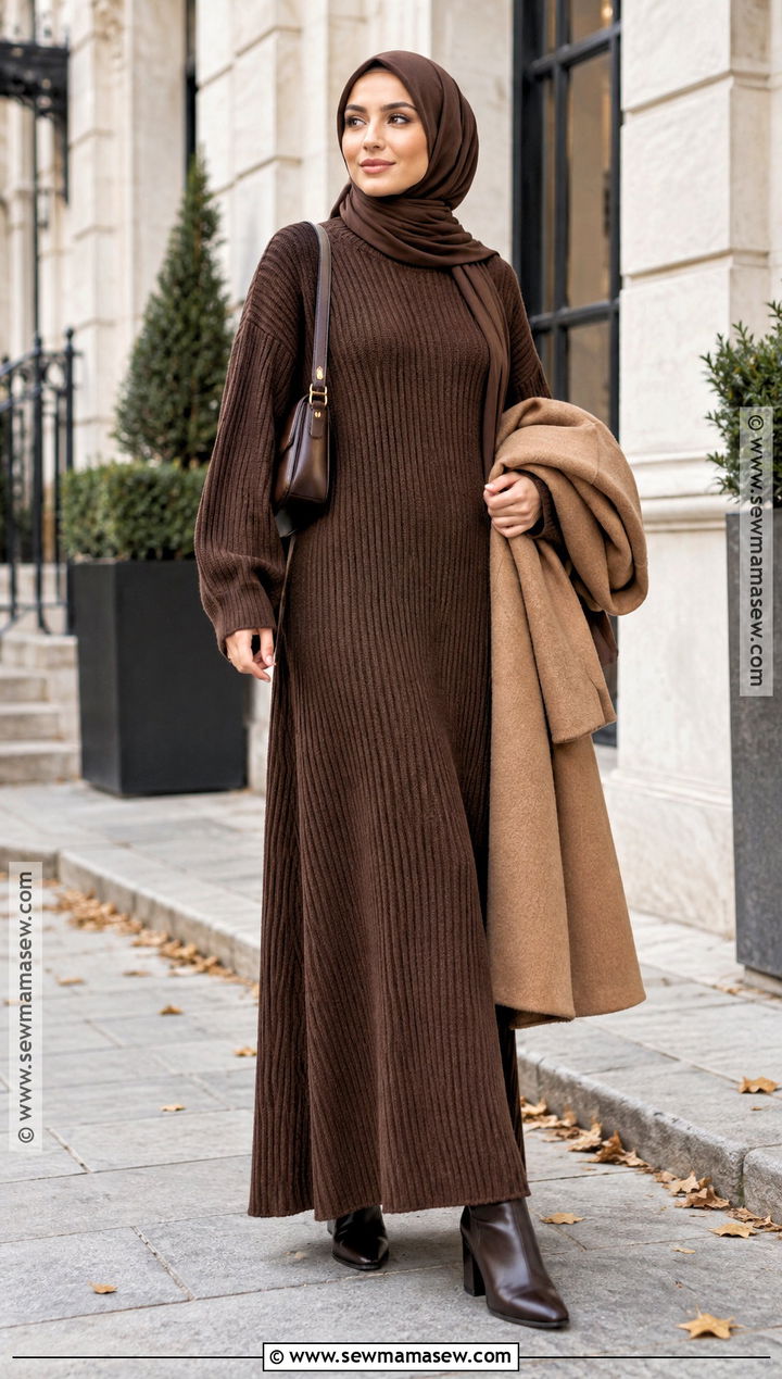 Knit Maxi Dress And Ankle Boots Hijab Outfit - 20 fall outfits women hijab